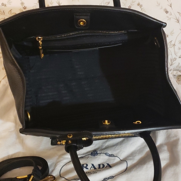 Prada Black Pebble Leather Top Handle Tote - Picture 8 of 12